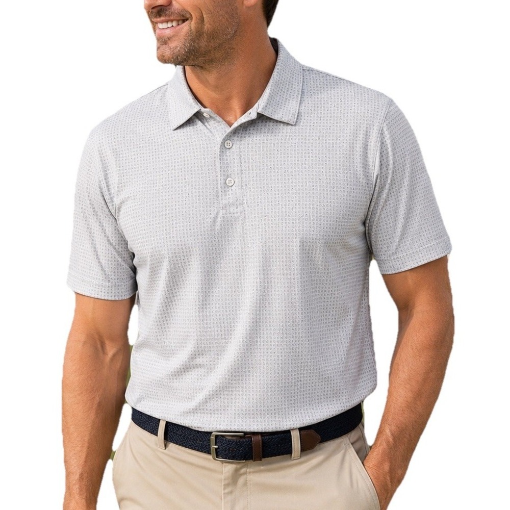Pebble Beach Dry-Luxe Golf Polo Gray Blue Geometric Performance L NWT